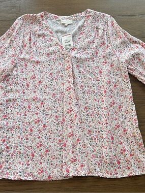 Cynthia Rowley Cream Blouse with Pink & Taupe Floral Print